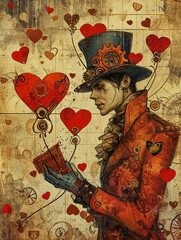 steampunk valentine's day card, AI Generation