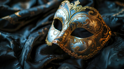 carnival venetian mask on velvet banner, AI Generation