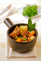 Stewed lamb with vegetables.