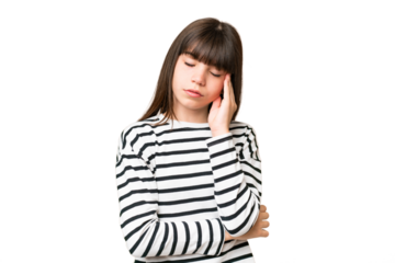 Little caucasian girl over isolated background with headache