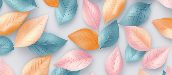 background for watercolor painting of several types of colorful leaves