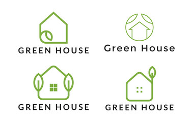 set of eco green house icon logo design concept with leaf