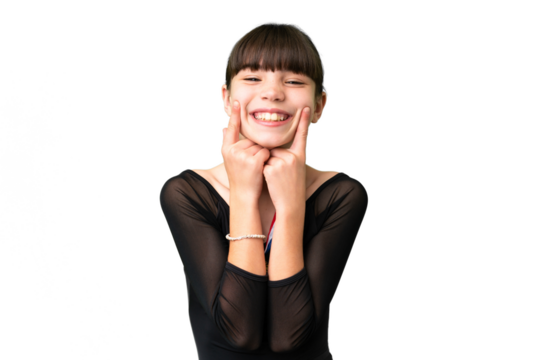 Little caucasian girl with medals over isolated background smiling with a happy and pleasant expression - Powered by Adobe