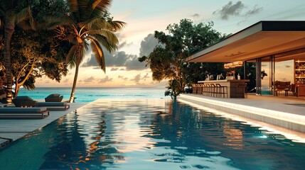 Obraz na płótnie Canvas resort pool bar, cocktail bar near the Maldives Resort pool