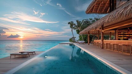 resort pool bar, cocktail bar near the Maldives Resort pool - obrazy, fototapety, plakaty