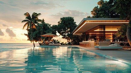 Obraz premium resort pool bar, cocktail bar near the Maldives Resort pool