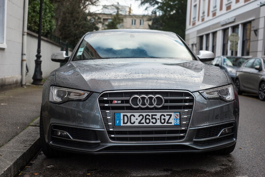 Mulhouse - France - 25 february 2024 - Front view of grey audi S5 parked in the street