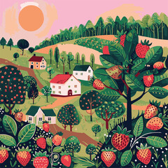 strawberry fields festival hand drawing illustration
