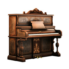 Old vintage piano isolated on transparent background