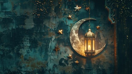 vintage wall with lantern and crescent 