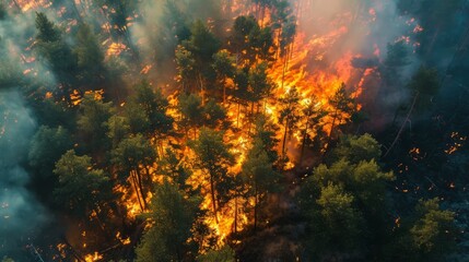 Fototapeta na wymiar Forest fire, top view