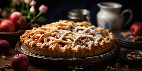 Poster Traditional apple pie baked food natural desert culinary recept scene © AkimD