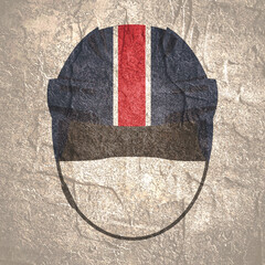 Ice hockey helmet textured by Washington Capitals team uniform colors. Concrete wall grunge texture