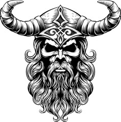Viking Warrior Man Strong Mascot Face in Helmet