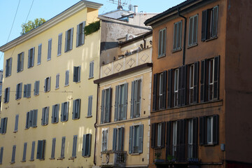 Obraz premium Old buildings along via Canonica in Milan, Italy