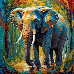 modern colorful abstract oil painting of elephant , artist collection of animal painting for decoration and interior, canvas art, abstract. wall art	, mosaic art
