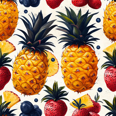 pineapple fruit design seamless tile as background and to fill areas in soft colors, ai generated
