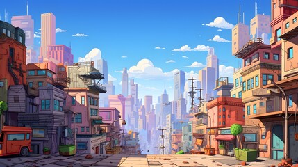 Naklejka premium Urban life representation with the composition of cityscape and skies.