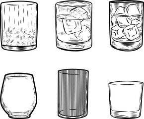 Whiskey glasses line drawing isolated on white background. - 745109390
