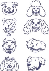 Smiling dog faces line drawing collection. - 745109551