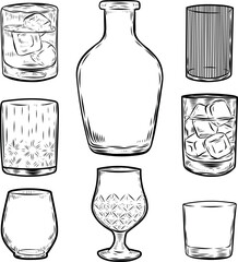 Glasses for alcohol line drawing isolated on white background. - 745109714