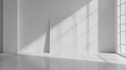 Frame mockup in the center of a white modern room, beautiful lighting.