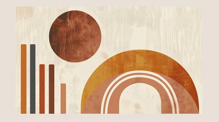 trendy mid century minimalistic graphic art, neutral color boho