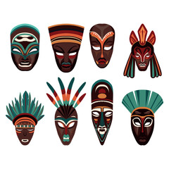 African mask collection isolated on white background. - 745109792