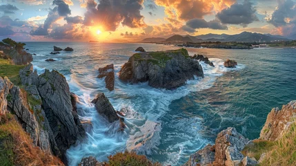 Foto op Canvas A dramatic coastline at sunset - AI Generated Digital Art © Paul