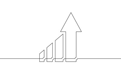 Continuous line drawing of graph business icon. Illuatration vector of arrow up. Single line art of bar chart. Object one line of increasing arrow