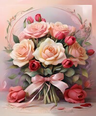bouquet of roses on a wooden table