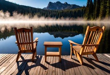 chair and table on the lake