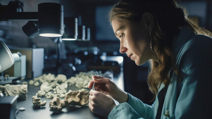 Geologist woman in laboratory. Created with AI