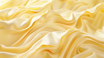 Waves made of butter, like ocean waves, three-dimensional side view, rendering, c4d, bleader, high-end background, cream color, soft yellow, freeze frame, cheese - obrazy, fototapety, plakaty