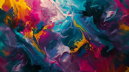 Abstract background of acrylic paint in blue, pink, purple and yellow tones