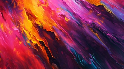 Abstract background of acrylic paints in red, orange and blue tones.