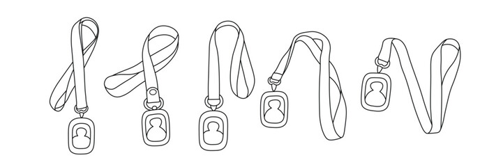 Lanyard line art collection, techer id card and lanyard vector