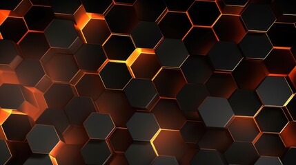 Contrasting Black Hexagonal Pattern with Orange Accents for Backgrounds.