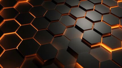 Luminous Hexagonal Array with Golden Edges for Elegant Background.