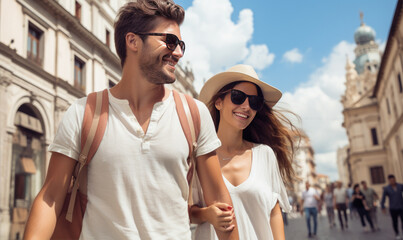 Obraz premium Happy young couple enjoying their time together on the vacation