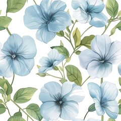 Fototapeta premium Vibrant Chambray Blue Watercolor Flowers on Seamless Pattern.