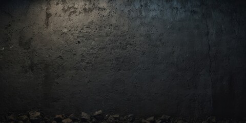 Black rough concrete wall wide texture - dark grunge background