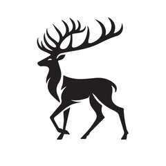 Graceful deer icon and silhouettes isolated on white background