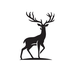 Graceful deer icon and silhouettes isolated on white background