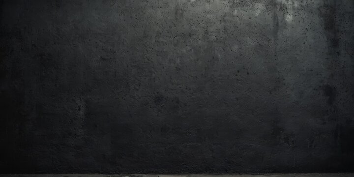 Black rough concrete wall wide texture - dark grunge background