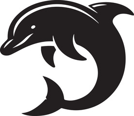 Playful dolphin icon and silhouettes isolated on white background