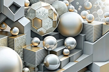 Silver color Geometric Subtraction Of Cube And Sphere, 
