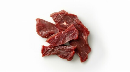 Fototapeta premium Piece of raw beef isolated on white background, top view, with clipping path
