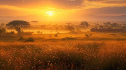 Grassland In Golden Sunset