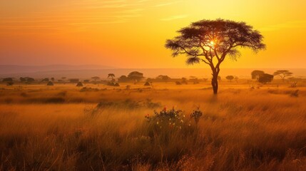 Grassland In Golden Sunset